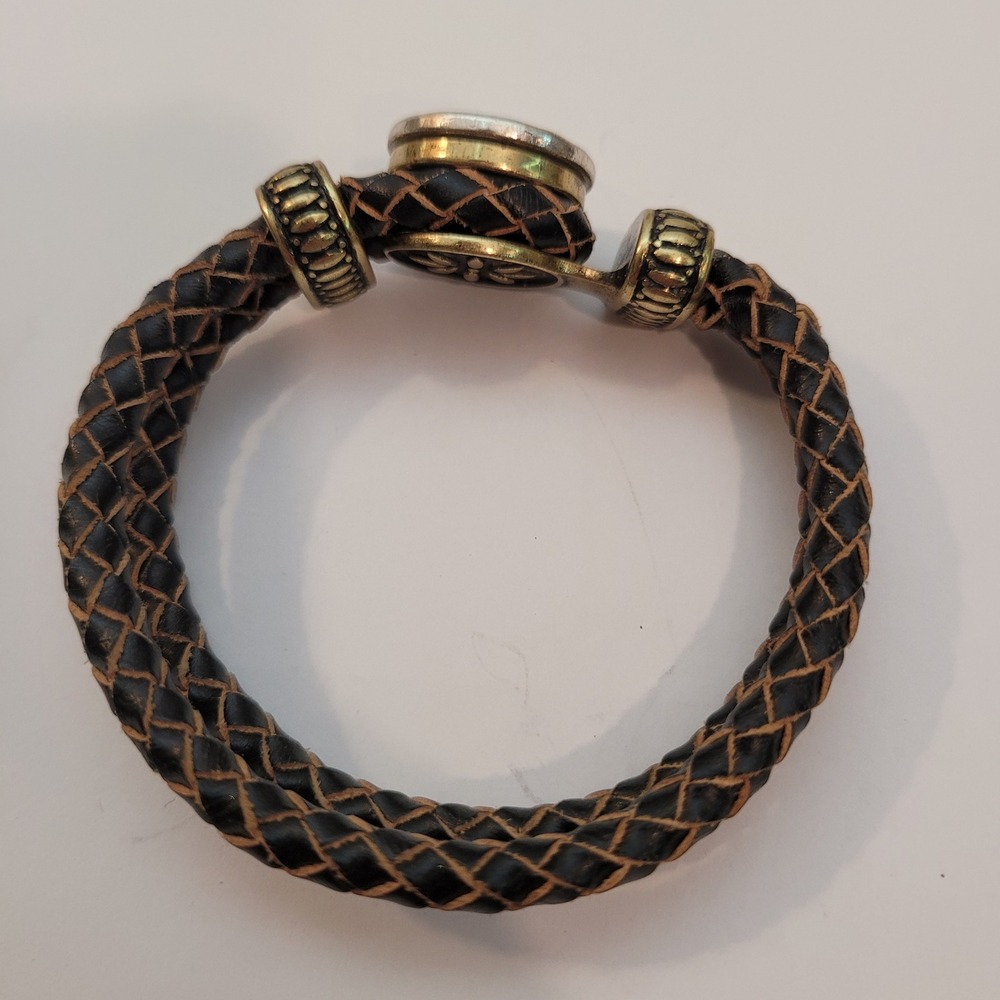 Ginger Snaps Braided Leather Bracelet Unisex Brown Initial K Snap Brass Tone Vtg